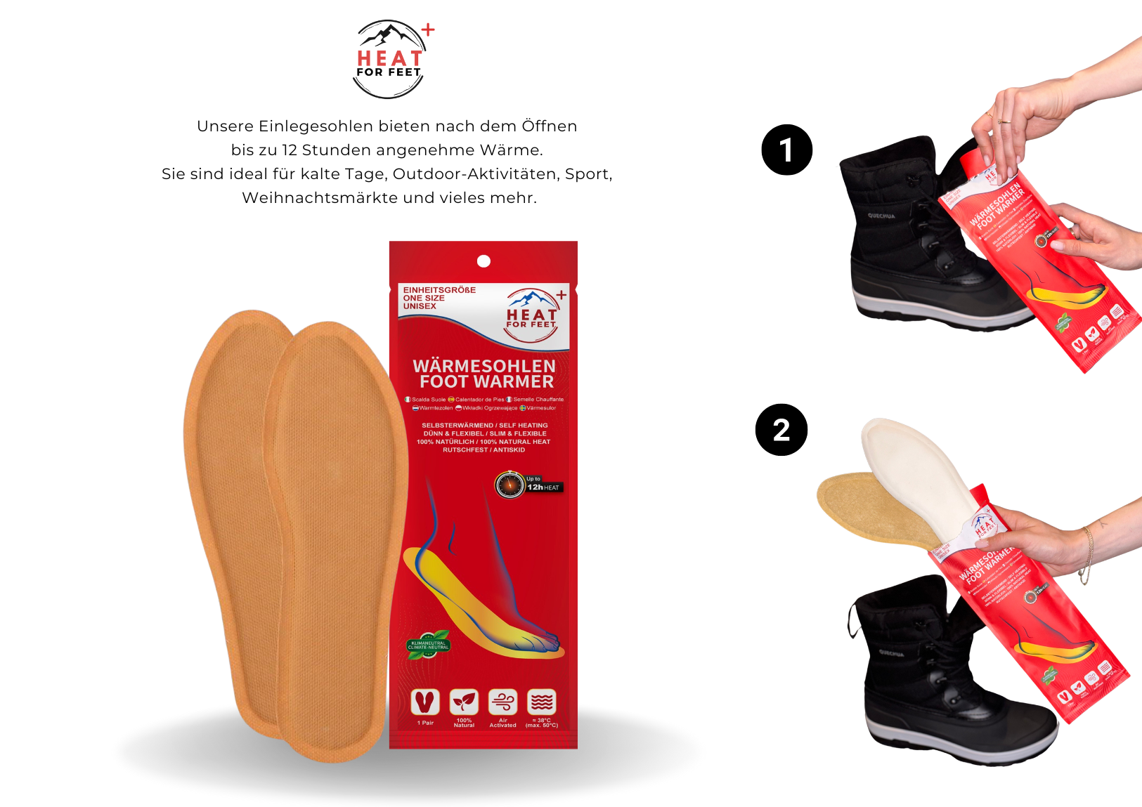 Heat for Feet, 10 Paar Wärmesohlen, bis zu 12 Std. Wärme, Einheitsgröße 36-46, dünn & flexibel, Sohlenwärmer,Sofort wärmende Einlegesohlen,Schuhwärmer