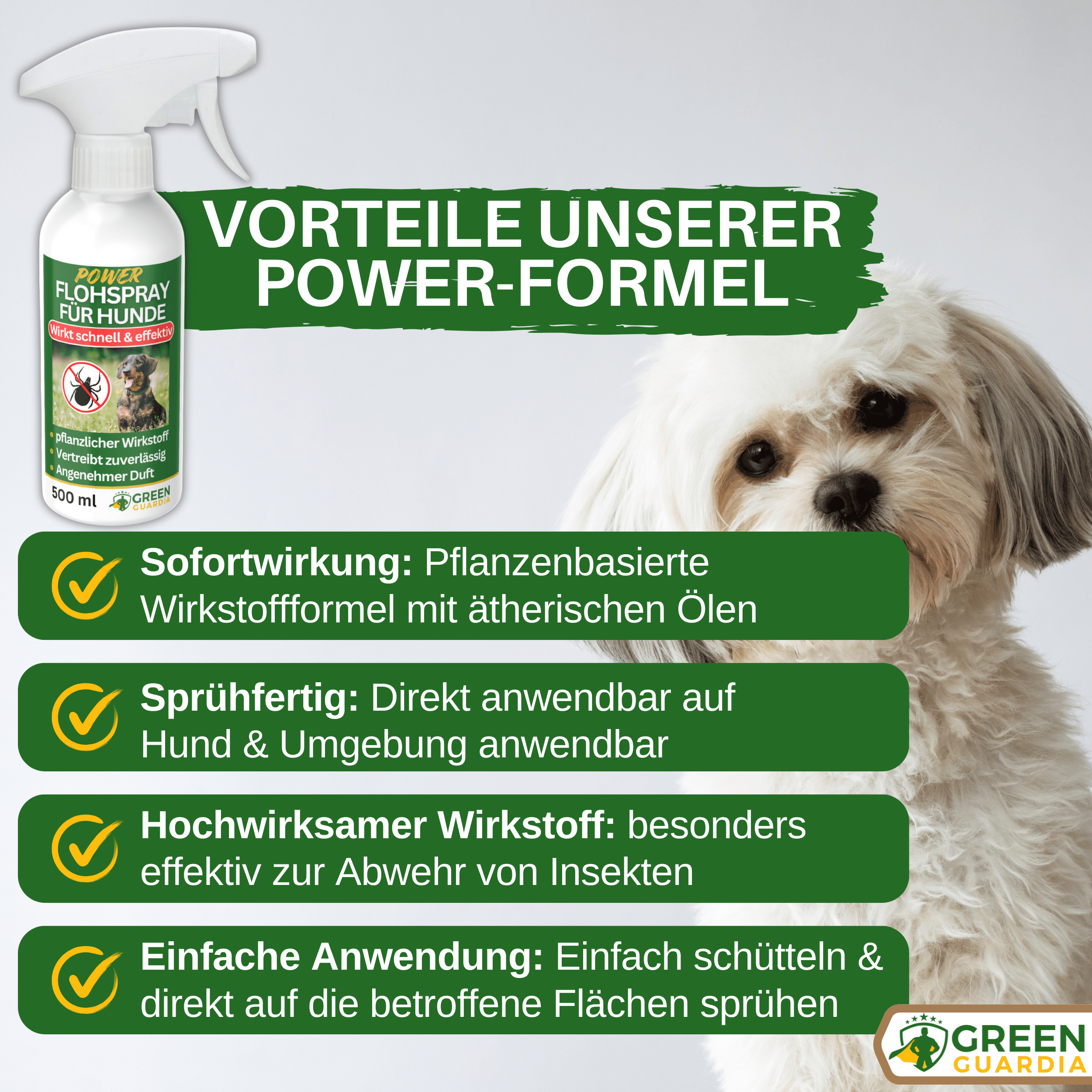 Flöhe Abwehrspray Power - Konzentrat für Hunde - Green Guardia - Ihr Experte für Schädlinge und Pflanzen