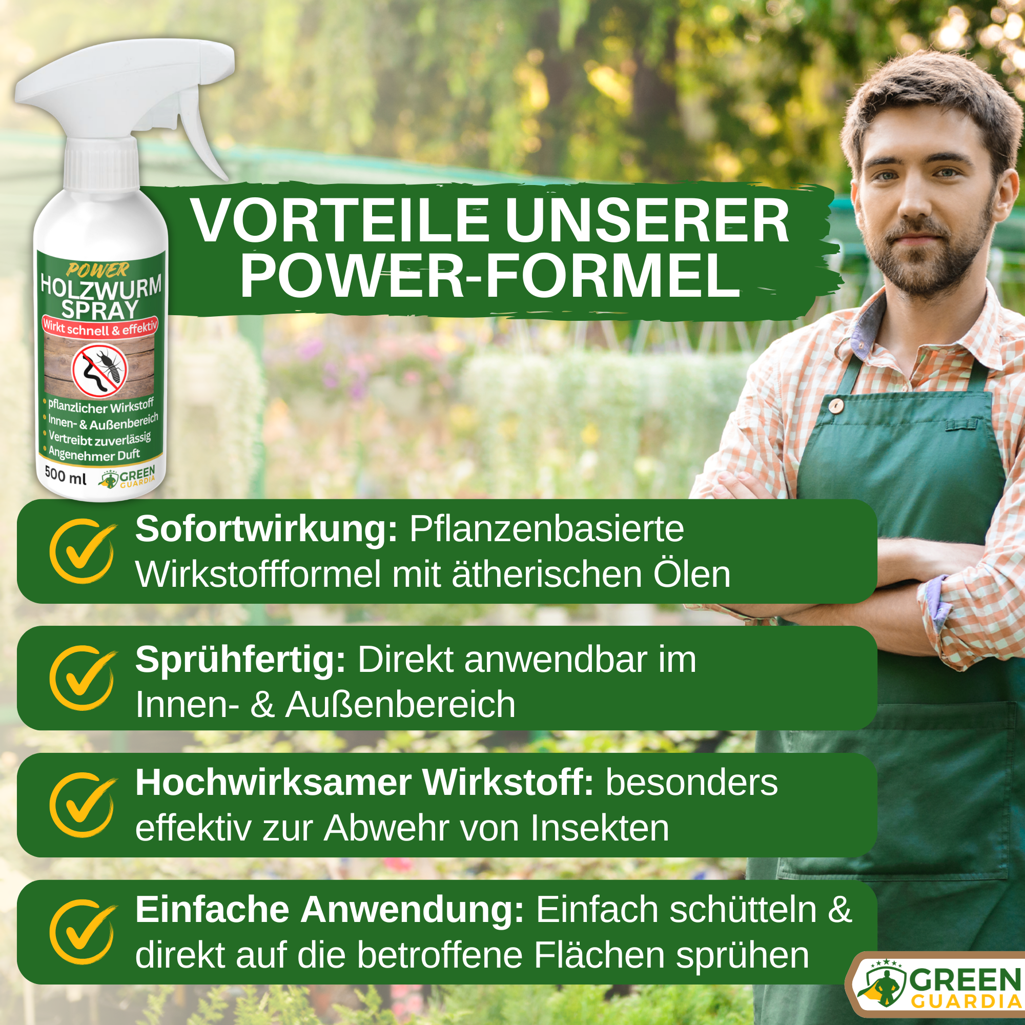 Holzwurm Abwehrspray Power - Konzentrat - Green Guardia - Ihr Experte für Schädlinge und Pflanzen