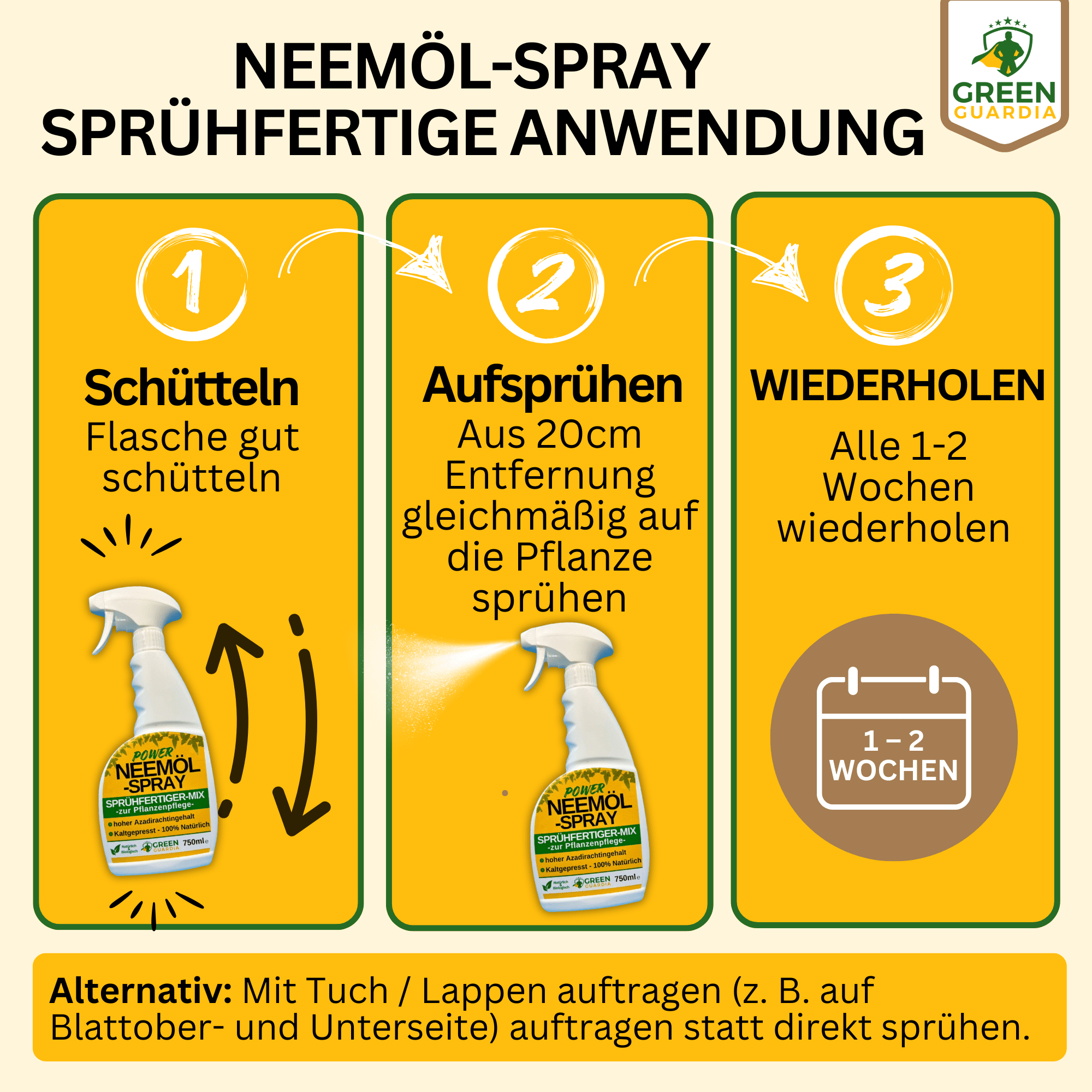 Neemöl Spray 750ml, - Sprühfertig - mit Emulgator zur Pflanzenpflege und Schutz - Green Guardia - Ihr Experte für Schädlinge und Pflanzen