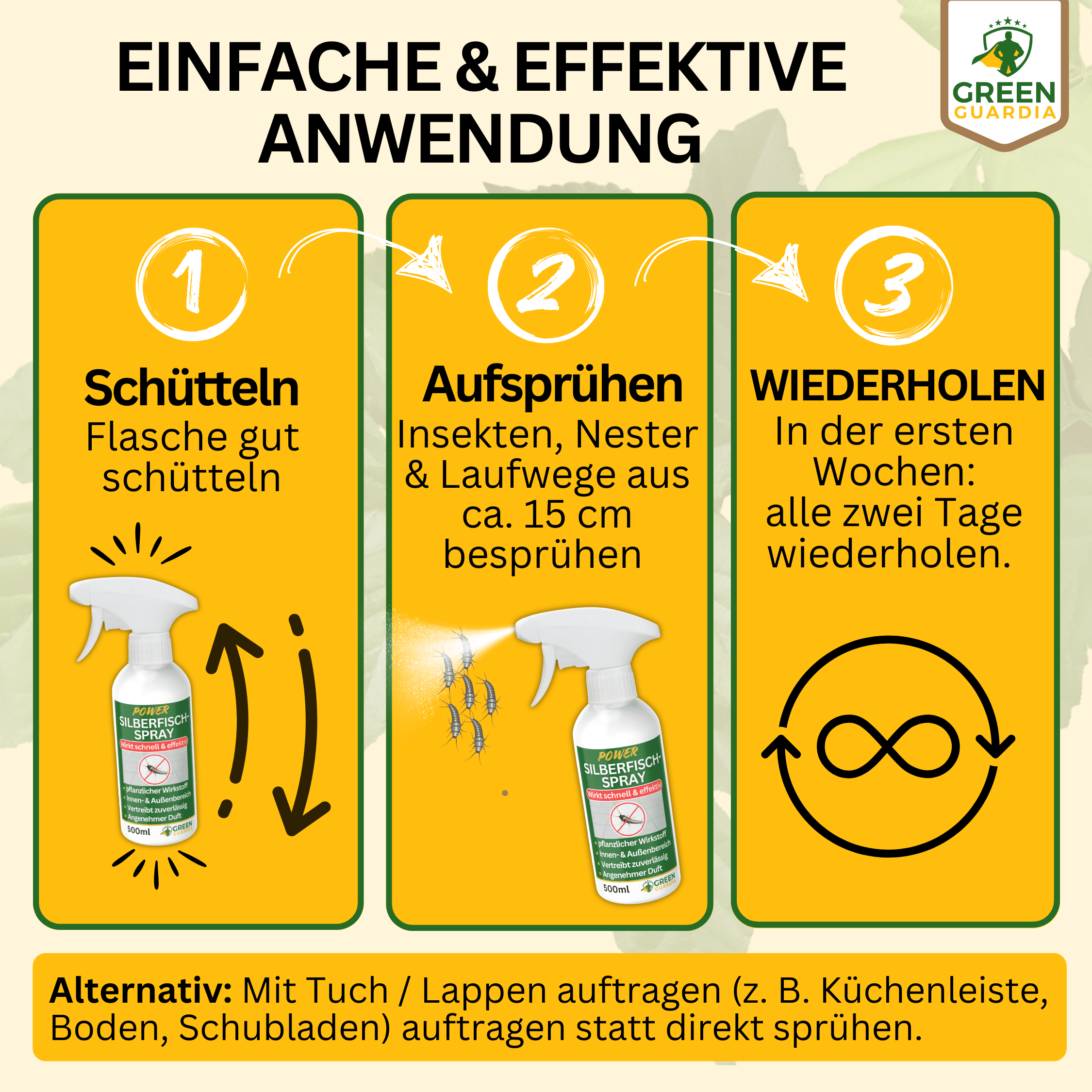 Silberfisch / Papierfisch Abwehrspray Power - Konzentrat - Green Guardia - Ihr Experte für Schädlinge und Pflanzen